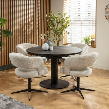Quatropi Aubrey & Venus 4 Seater Round Extendable Dining Set Grey & Black Ceramic