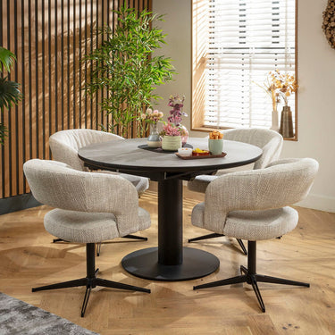 Quatropi Aubrey & Venus 4 Seater Round Extendable Dining Set Grey Ceramic