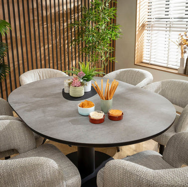 Quatropi Aubrey & Venus 6 Seater Round Extendable Dining Set Grey Ceramic