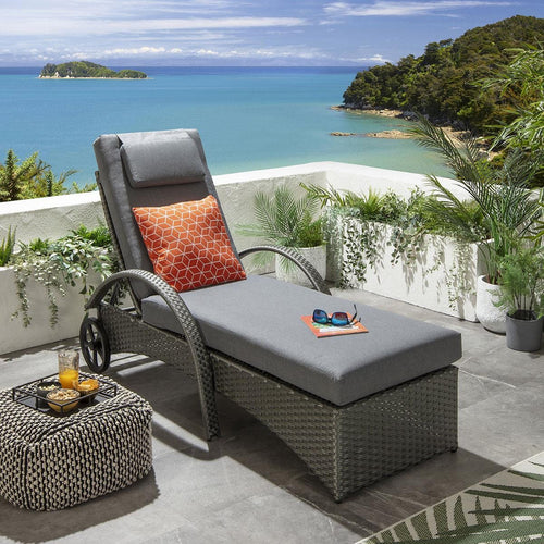 Bella Garden Rattan Cushioned Sun Lounger Grey 199x73cm