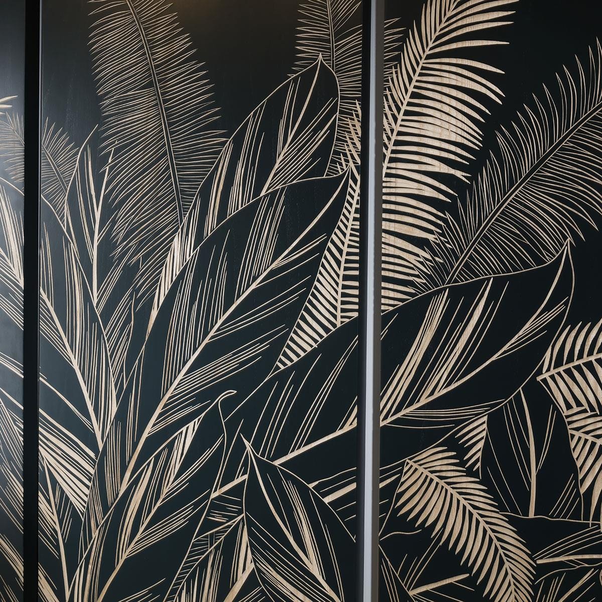 Quatropi Black Palm Leaf 3 Panel Wall Art