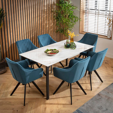 Quatropi Cain Ceramic Extending Dining Set - 6 Seater - Blue