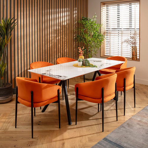 Loki & Caleb 6 Seater Ceramic Dining Set Burnt Orange
