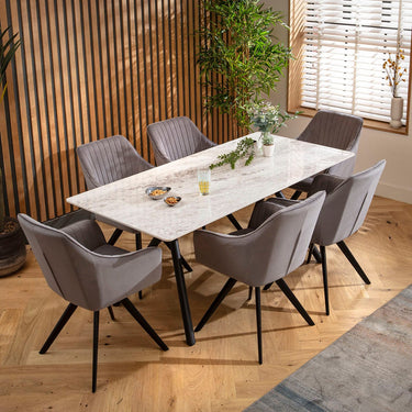 Quatropi Caleb Ceramic Dining Set - 6 Seater - Grey Josie