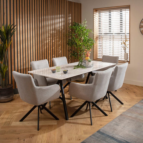 Luna & Caleb 6 Seater Ceramic Dining Set Grey Return Swivel