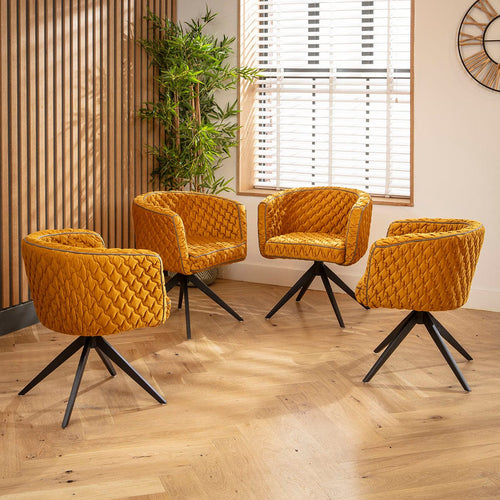 4 Maple Return Swivel Carver Dining Chairs Mustard Yellow