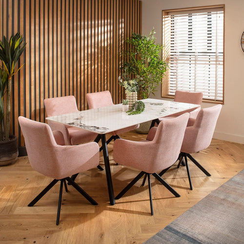 Caleb Ceramic Dining Set - 6 Seater - Pink Luna Return Swivel