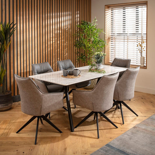 Millie & Caleb 6 Seater Extendable Dining Set Grey Return Swivel & Grey Ceramic