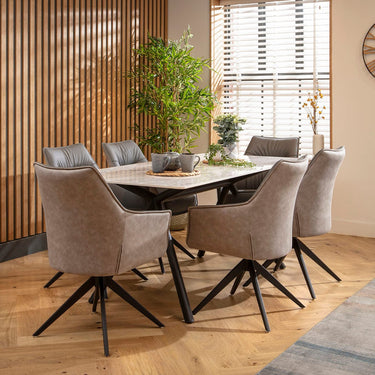 Quatropi Caleb Grey Ceramic Dining Set - 6 Seater - Grey Millie