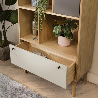 Quatropi Campton Modern Narrow Bookcase Shelving Unit Cabinet Oak Grey 80x180cm
