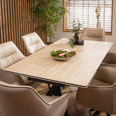 Quatropi Carter Ceramic Extending Dining Set - 6 Seater - Cream-Beige