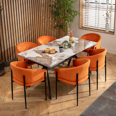 Quatropi Carter Ceramic Extending Dining Set - 6 Seater - Orange