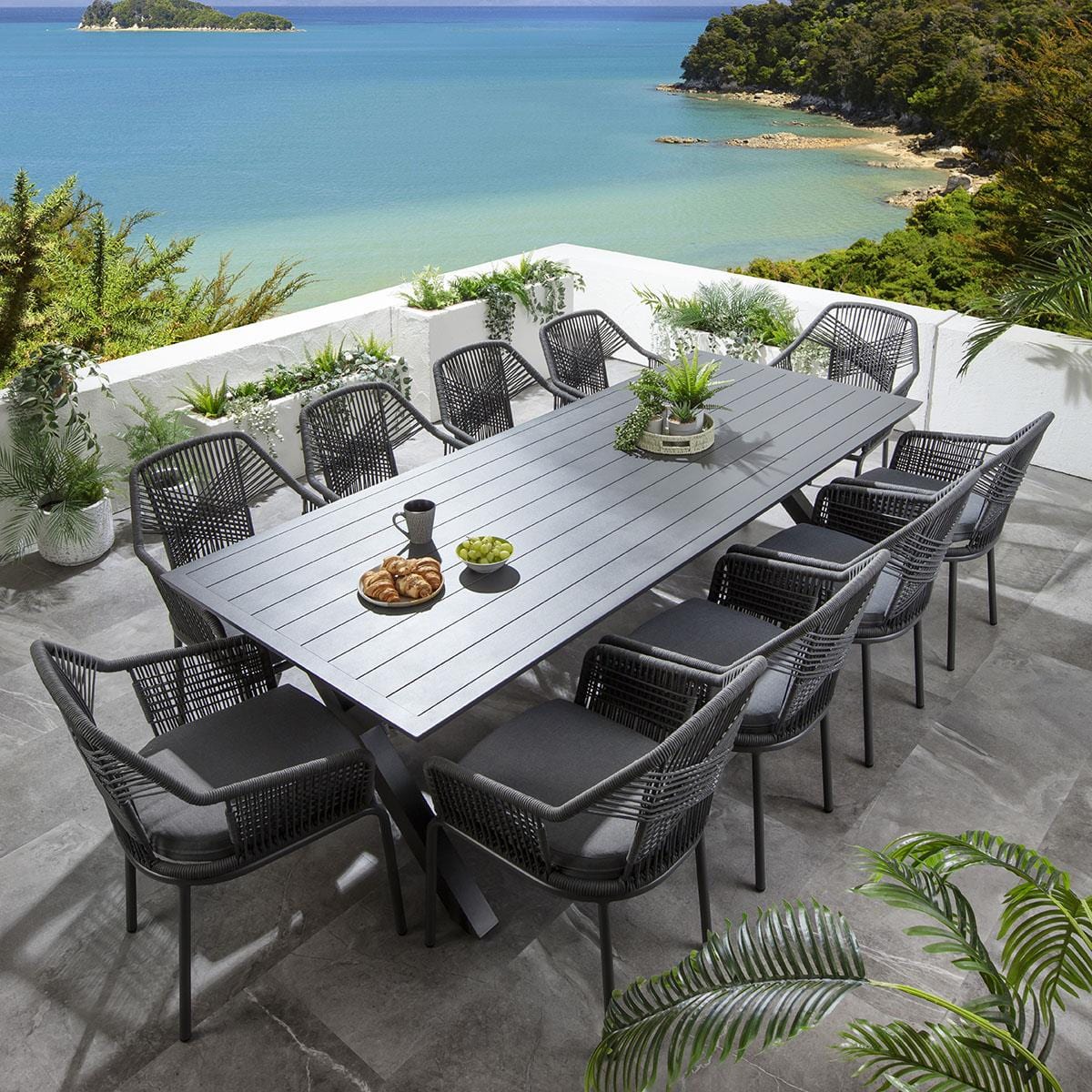 Quatropi Cia 10 Seater Outdoor Garden Dining Set Grey Aluminium