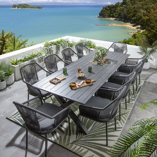 Cia 10 Seater Outdoor Garden Dining Set Wood Effect Aluminium Grey