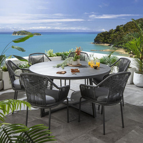 Cia 6 Seater Round Outdoor Garden Dining Set Aluminium Grey