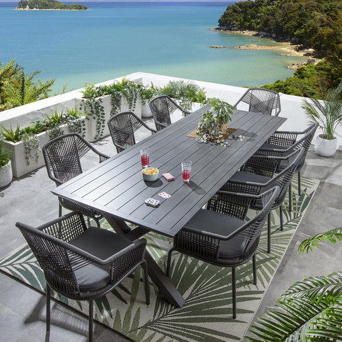 Cia 8 Seater Outdoor Garden Dining Set Wood Effect Aluminium Grey