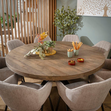 Quatropi Clara & Glasgow Wooden 8 Seater Round Dining Set Grey & Reclaimed Oak