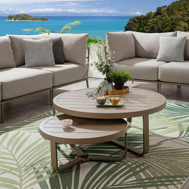Quatropi Cleo Large Round Outdoor Garden Coffee Table Beige Aluminium 102cm