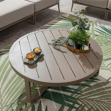 Quatropi Cleo Large Round Outdoor Garden Coffee Table Beige Aluminium 102cm