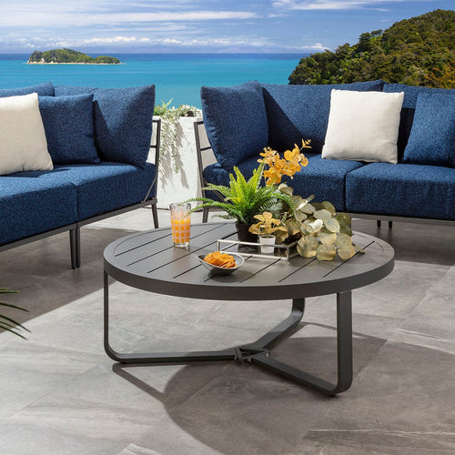 Cleo Large Round Outdoor Garden Coffee Table Grey Aluminium 102cm