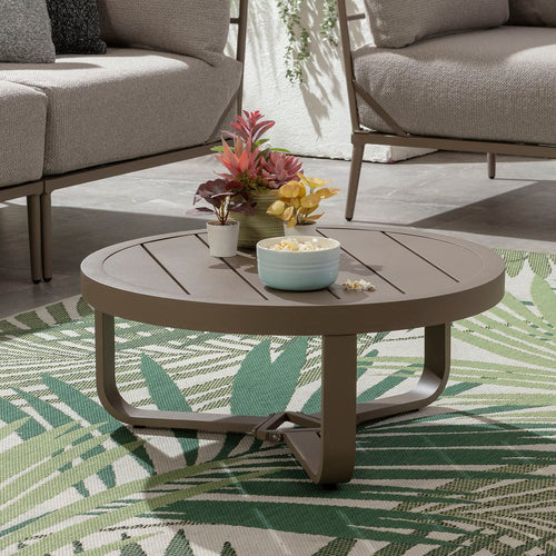 Cleo Small Round Outdoor Garden Coffee Table Beige Aluminium 68cm