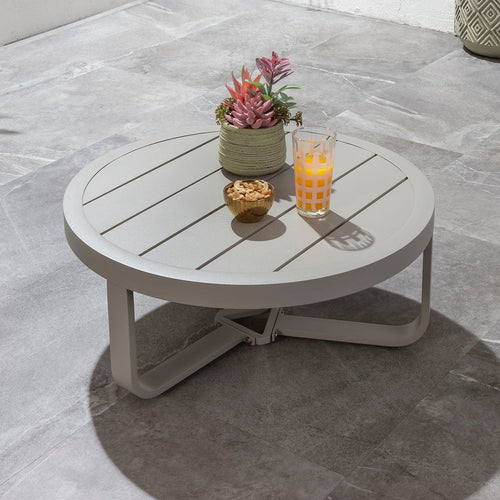 Cleo Small Round Outdoor Garden Coffee Table Almond Grey Aluminium 68cm