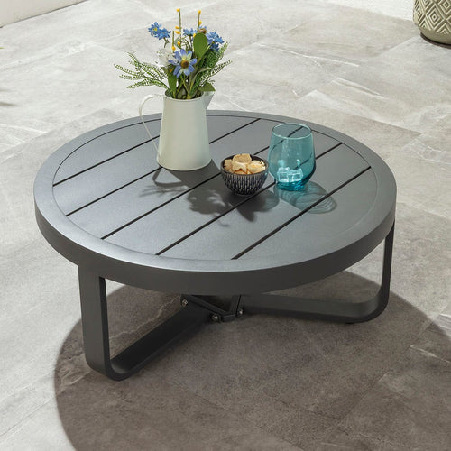 Cleo Small Round Outdoor Garden Coffee Table Grey Aluminium 68cm