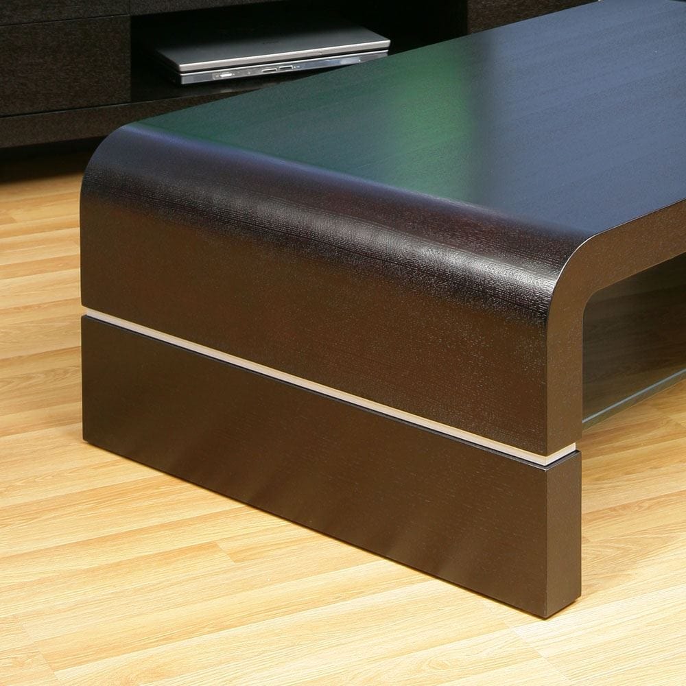 Quatropi Coffee Table Rectangular Black Oak Modern Glass Shelf Quality 690A