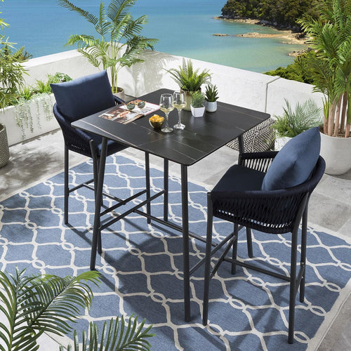 Cole 2 Seater Ceramic Outdoor Garden Bar Set Blue & Charcoal