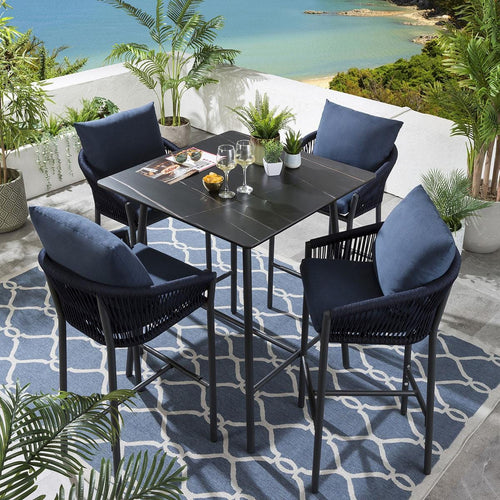 Cole 4 Seater Ceramic Outdoor Garden Bar Set Blue & Charcoal