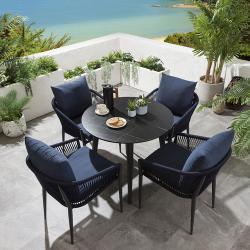 Cole 4 Seater Ceramic Outdoor Garden Dining Set Blue & Black