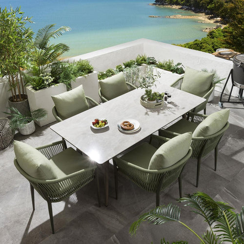 Cole 6 Seater Ceramic Outdoor Garden Dining Set Green & Beige