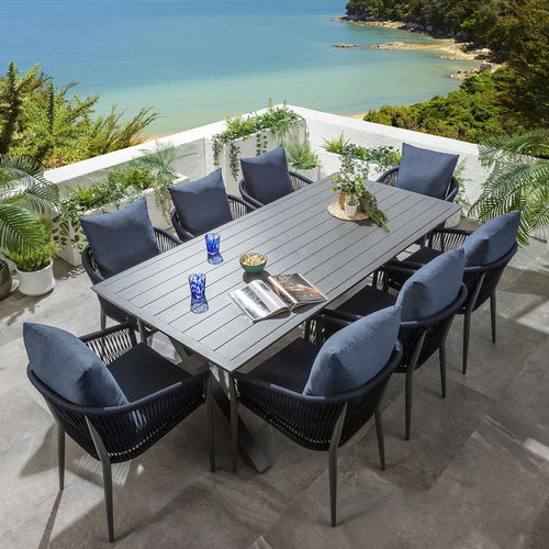 Cole 8 Seater Outdoor Garden Dining Set Blue & Grey Aluminium