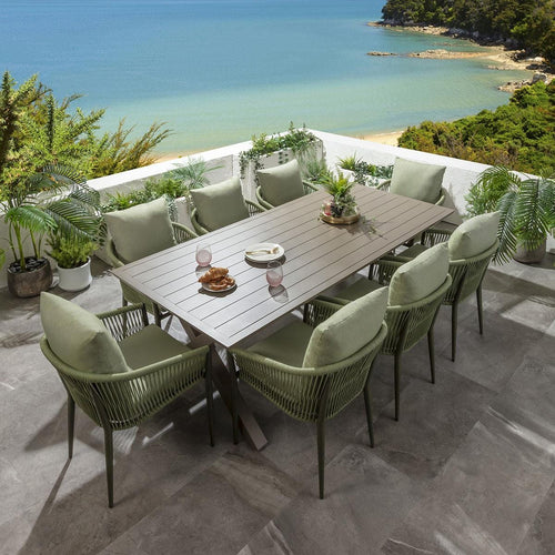 Cole 8 Seater Outdoor Garden Dining Set Green & Beige Aluminium