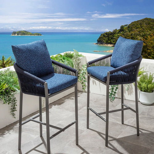 Set of 4 Cole Aluminium Outdoor Garden Bar Stools Midnight Blue