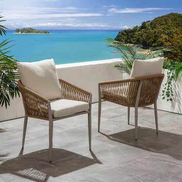 Quatropi Cole Aluminium Rope Outdoor Garden Dining Chair Neutral Honey
