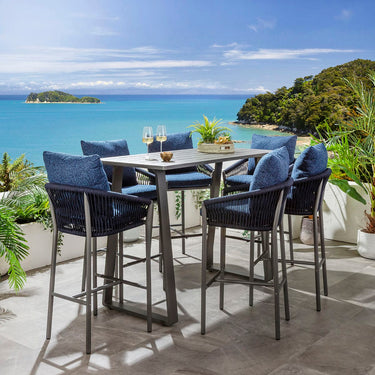 Quatropi Cole & Freddy 6 Seater Outdoor Garden Bar Set Midnight Blue & Grey Aluminium