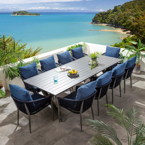 Cole & Star 10 Seater Outdoor Garden Dining Set Midnight Blue & Grey Aluminium