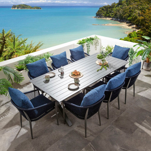 Cole & Star 8 Seater Outdoor Garden Dining Set Midnight Blue & Grey Aluminium