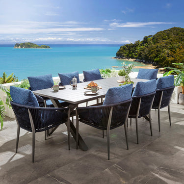Quatropi Cole & Star 8 Seater Outdoor Garden Dining Set Midnight Blue & Grey Aluminium