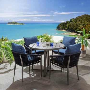 Quatropi Cole & Sun 4 Seater Round Outdoor Garden Dining Set Midnight Blue & Grey