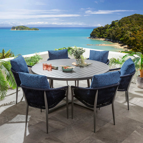 Cole & Sun 6 Seater Round Outdoor Garden Dining Set Midnight Blue & Grey Aluminium