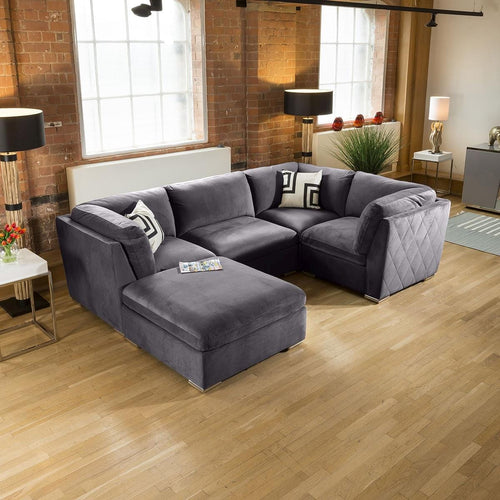 Comfy Mikey Corner Sofa Dark Grey U Shape 5 Seater Couch 5L