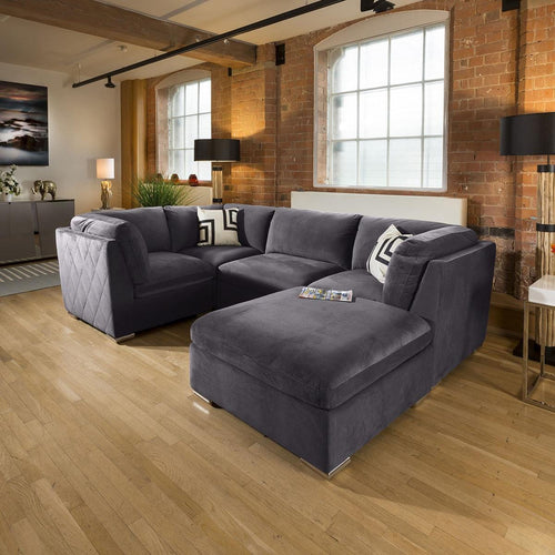 Comfy Mikey Corner Sofa Dark Grey U Shape 5 Seater Couch 5R