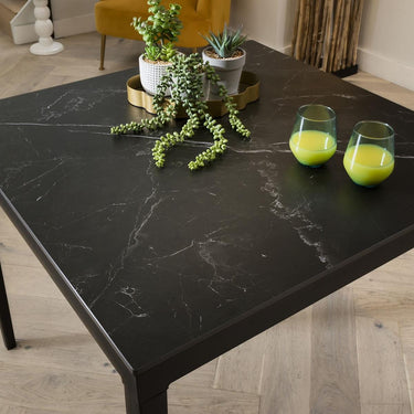 Quatropi Compact 4 Seater Square Dining Table Black Ceramic Marble Modern 90cm