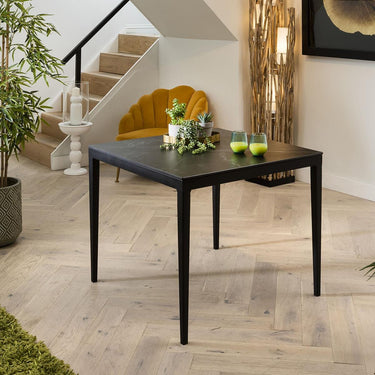 Quatropi Compact 4 Seater Square Dining Table Black Ceramic Marble Modern 90cm