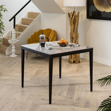 Quatropi Compact 4 Seater Square Dining Table Grey Ceramic Marble Modern 90cm