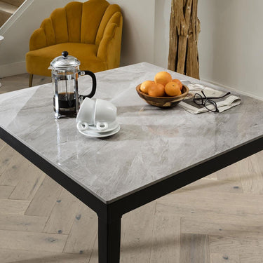 Quatropi Compact 4 Seater Square Dining Table Grey Ceramic Marble Modern 90cm