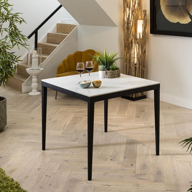 Quatropi Compact 4 Seater Square Dining Table White Ceramic Marble Modern 90cm