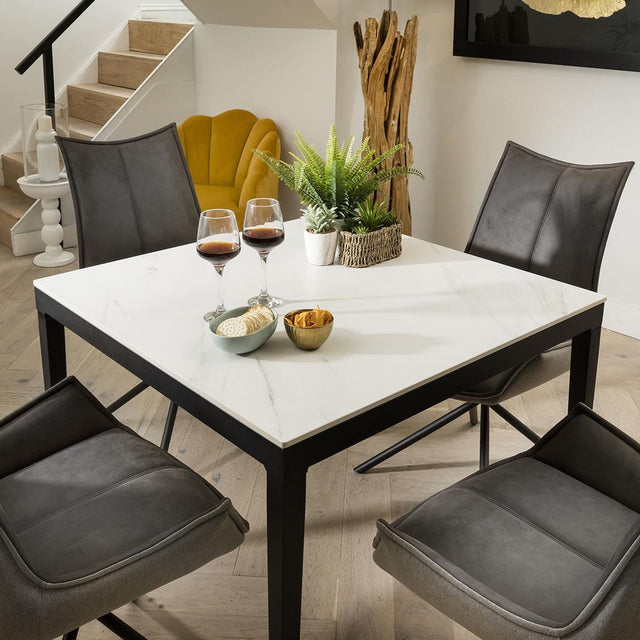 Compact 4 Seater Square Dining Table White Ceramic Marble Modern 90cm — free download
